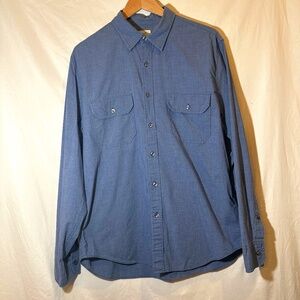 Vintage 90s J Crew Mens Large Blue Chambray Long Sleeve Work Shirt Button Down